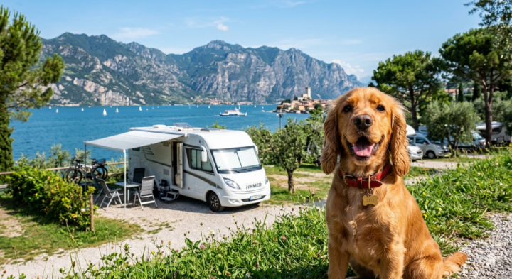 cane e camper in vacanza